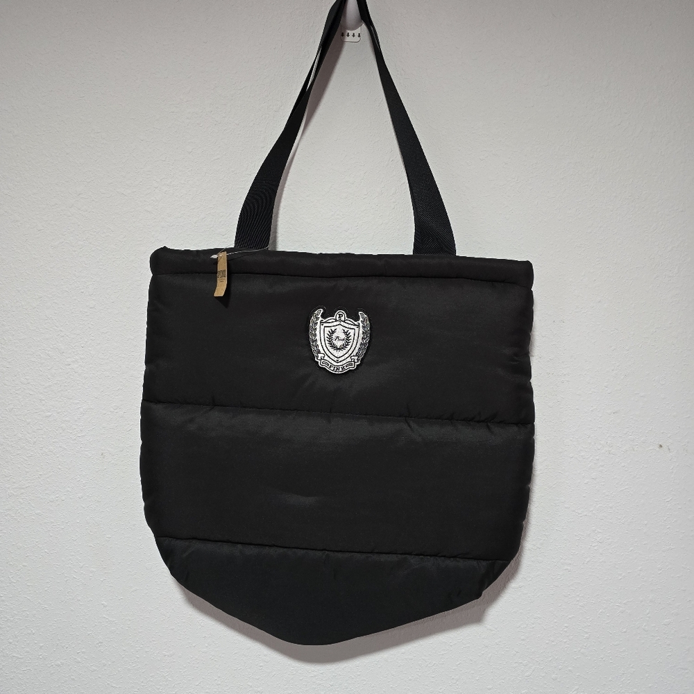 Victoria's Secret PINK Zip Top Quilted Puffer Tote Bag Black Casual Gym Travel